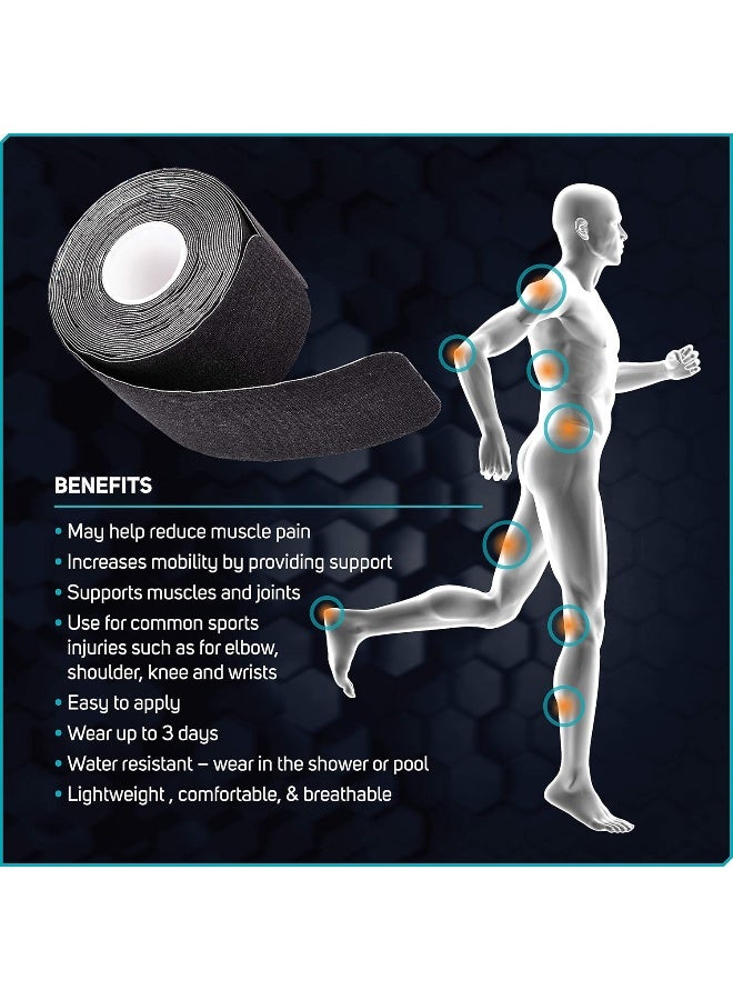 Care Science Waterproof Kinesiology Tape, 40 ct Precut Strips (2 Rolls), Black - Image 5